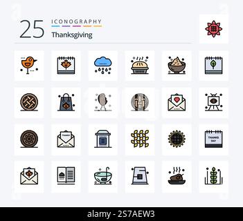 Thanksgiving 25 Line Filled icon pack including pumpkin pie. holiday. leaf. dinner. thanksgiving Stock Vector