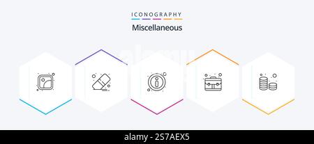 Miscellaneous 25 Line icon pack including coins. about. portfolio. briefcase Stock Vector
