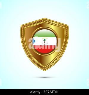 Rounded flag of Equatorial Guinea with glossy gold shield Stock Vector