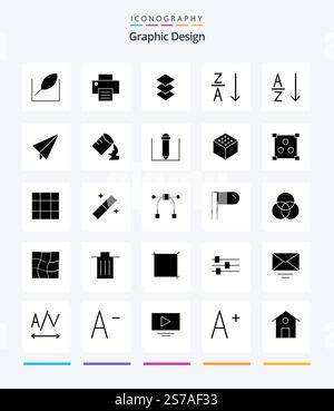 Creative Design 25 Glyph Solid Black icon pack  Such As humid. glass. stack. plane. paper Stock Vector