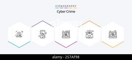 Cyber Crime 25 Line icon pack including . email virus. spy. email. threat Stock Vector