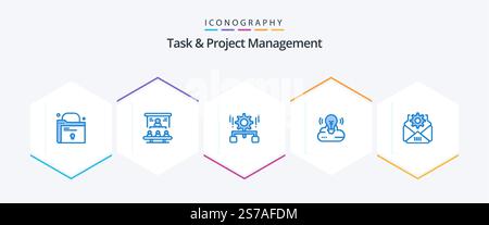 Task And Project Management 25 Blue icon pack including mail. cloud creative. configuration. campaign. share Stock Vector