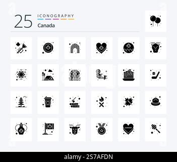 Canada 25 Solid Glyph icon pack including leaf. canada. de. heart Stock Vector