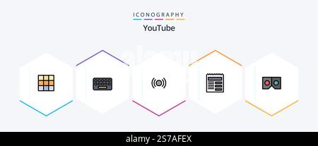 Youtube 25 FilledLine icon pack including glasses. ui. essential. basic. document Stock Vector