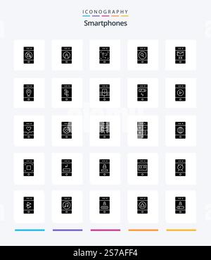 Creative Smartphones 25 Glyph Solid Black icon pack  Such As deleted. search. phone. phone. technology Stock Vector