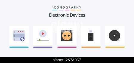 Devices Flat 5 Icon Pack Including gadgets. devices. electric. usb. disk. Creative Icons Design Stock Vector