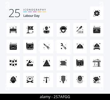 Labour Day 25 Solid Glyph icon pack including screw. gear. builder. line. blades Stock Vector