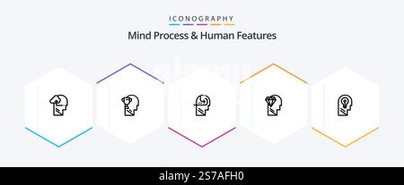 Mind Process And Human Features 25 Line icon pack including head. skill. brian. learning. human Stock Vector