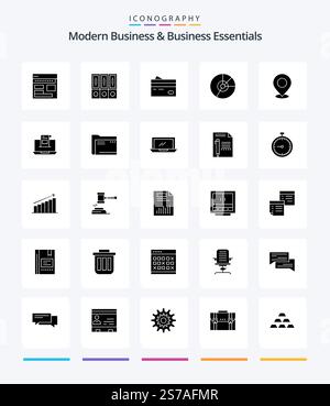 Creative Modern Business And Business Essentials 25 Glyph Solid Black icon pack  Such As credit. card. archive. banking. folders Stock Vector