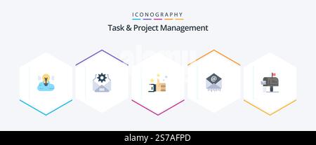 Task And Project Management 25 Flat icon pack including message. mail. hand. box. mail Stock Vector