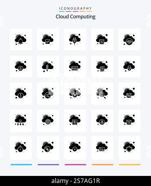 Creative Cloud Computing 25 Glyph Solid Black icon pack  Such As internet.. cloud hosting. cloud. add Stock Vector