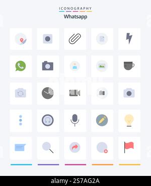 Creative Whatsapp 25 Flat icon pack  Such As ui. power. attach. ui. file Stock Vector