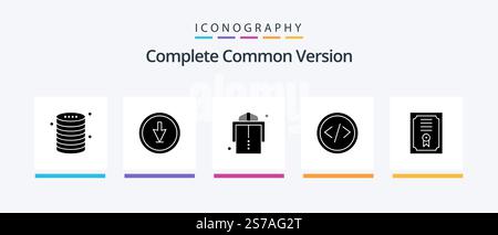 Complete Common Version Glyph 5 Icon Pack Including web. development. navigation. coding. girdle. Creative Icons Design Stock Vector