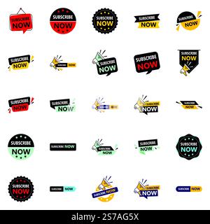 Make Your Designs Pop with Subscribe Now 25 Engaging Vector Banners Stock Vector