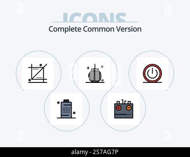 Complete Common Version Line Filled Icon Pack 5 Icon Design. phone. cell. delete. battery. download save Stock Vector