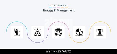 Strategy And Management Glyph 5 Icon Pack Including statistics. chart. team. manufacturing. setting Stock Vector