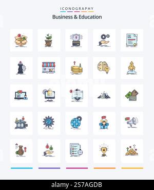 Creative Business And Education 25 Line FIlled icon pack  Such As idea. solution. profit. hack. card Stock Vector