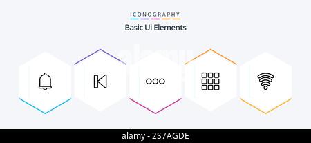 Basic Ui Elements 25 Line icon pack including wifi. shape. start. grid. sign Stock Vector