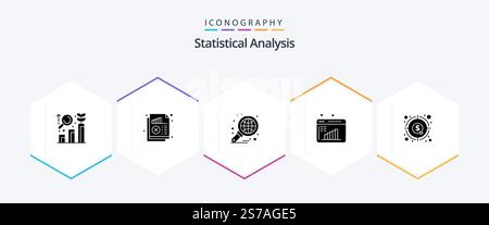 Statistical Analysis 25 Glyph icon pack including data evaluation. business research. statistics. business report. graph Stock Vector