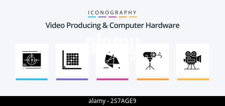 Video Producing And Computer Hardware Glyph 5 Icon Pack Including photographic. effects. form. special. graphics. Creative Icons Design Stock Vector