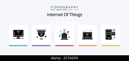 Internet Of Things Glyph 5 Icon Pack Including wifi. internet of things. iot. internet. internet of things. Creative Icons Design Stock Vector