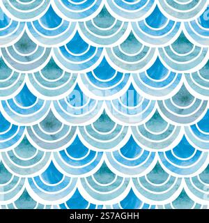 Fish scale seamless pattern. Watercolor blue mermaid vector background Stock Vector