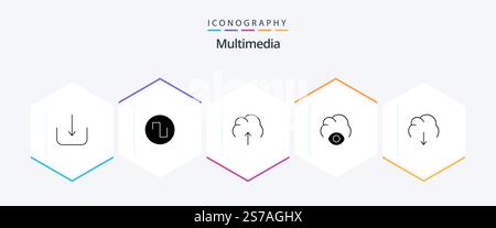 Multimedia 25 Glyph icon pack including multimedia. data. multimedia. cloud. eye Stock Vector