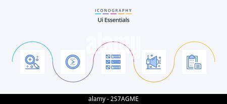 Ui Essentials Blue 5 Icon Pack Including optimization. business. next. ui. list Stock Vector