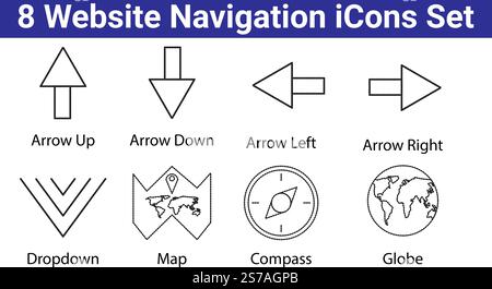 8 website navigation icons set Stock Vector