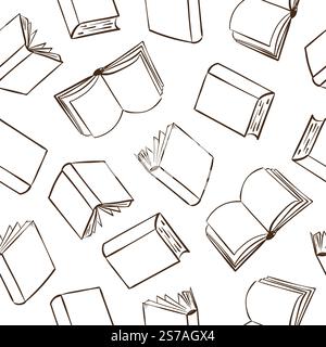 Seamless sketch books pattern. Hand drawn outline book vector illustration Stock Vector