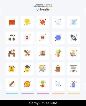 Creative University 25 Flat icon pack  Such As files. . american. research. flask Stock Vector