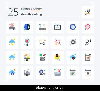 Hacking 25 Flat Color icon pack including bug. profile. error. lock. router Stock Vector