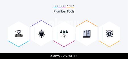 Plumber 25 FilledLine icon pack including nut. shower. fire. plumbing. plumbing Stock Vector