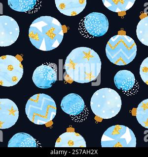 Blue Christmas balls seamless pattern. Holiday background, wrapping paper design Stock Vector