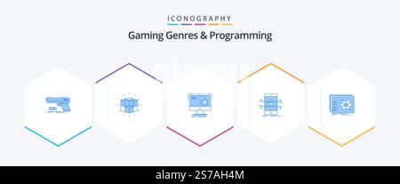 Gaming Genres And Programming 25 Blue icon pack including mobile. api. solution. progress. function Stock Vector