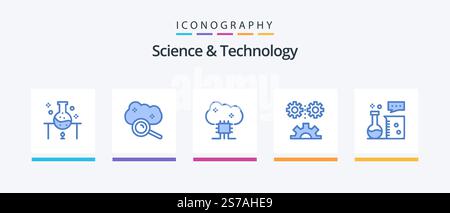 Science And Technology Blue 5 Icon Pack Including engineering science. applied science. cloud search. cloud software. cloud networking. Creative Icons Design Stock Vector