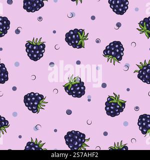 Cartoon blackberry pattern. Vector seamless berry print Stock Vector