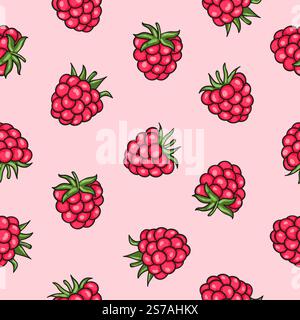 Cartoon raspberry pattern. Vector seamless berry print Stock Vector