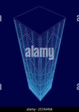 Tall building is shown in blue. The building is tall and has a modern design Stock Vector