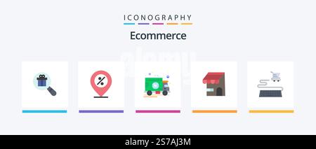 Ecommerce Flat 5 Icon Pack Including ecommerce. online. location. ecommerce. truck. Creative Icons Design Stock Vector