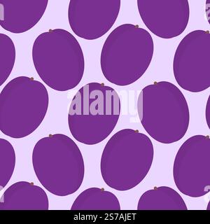 Stylized Plums Seamless pattern in trendy purple. Summer Fruit background texture idea in minimalist. Vector illustration Wallpaper, wrapping or web promo backdrop Thematic cards, leaflet, banner, tag Stock Vector