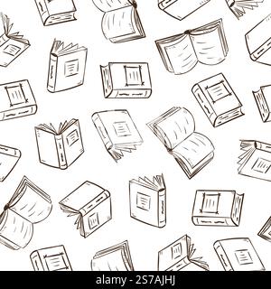 Seamless sketch books pattern. Outline book vector illustration Stock Vector