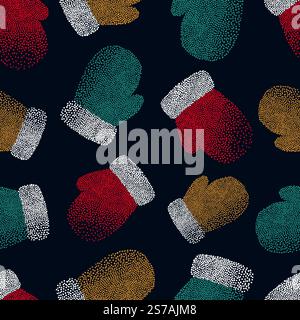 Winter pattern with colorful mittens. Vector Christmas seamless background Stock Vector