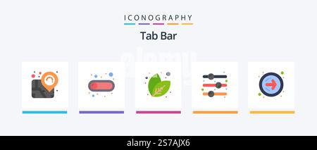 Tab Bar Flat 5 Icon Pack Including . next. nature. forward arrow. on. Creative Icons Design Stock Vector