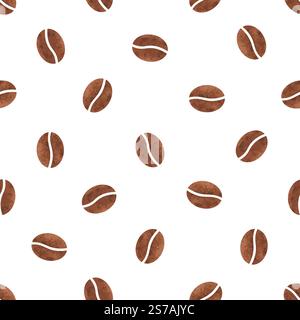 Seamless pattern with watercolor coffee beans isolated on white background Stock Vector