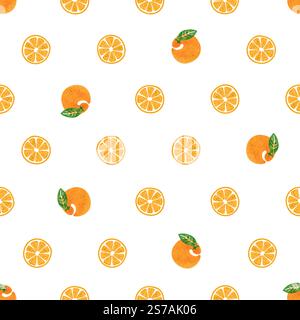 Seamless orange fruit pattern. Vector polka dot print with watercolor citrus fruits slices Stock Vector
