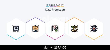 Data Protection 25 FilledLine icon pack including . security. security. lock. security Stock Vector