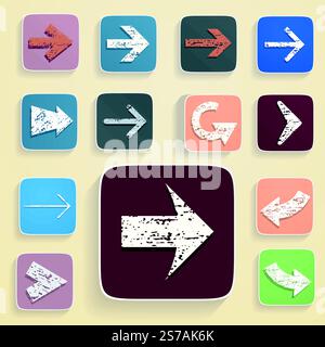 Set of arrows in vintage style. Old arrows with scuffed Stock Vector