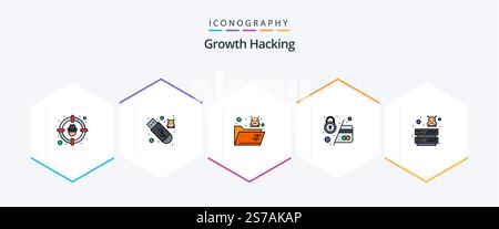 Hacking 25 FilledLine icon pack including secure. credit. virus. card. skull Stock Vector