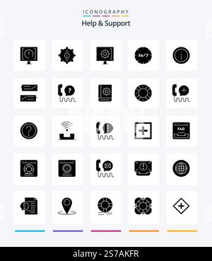 Creative Help And Support 25 Glyph Solid Black icon pack  Such As help. chat. help. support. information Stock Vector